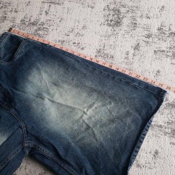 EMPYRE Phat Wide Leg Oversize Skate Y2K Rave Dark Blue Denim Jean Shorts - Picture 10 of 13
